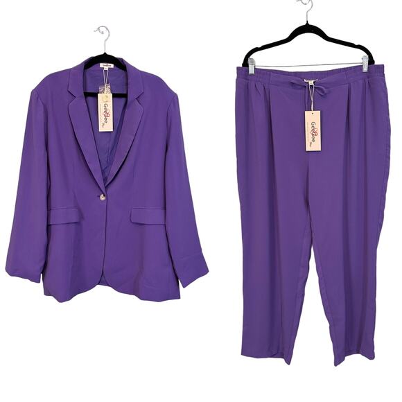 GeeGee Blazer Top and Pants Suit Outfit 2 Piece Set Womens 3XL Purple Office NWT - Picture 1 of 16
